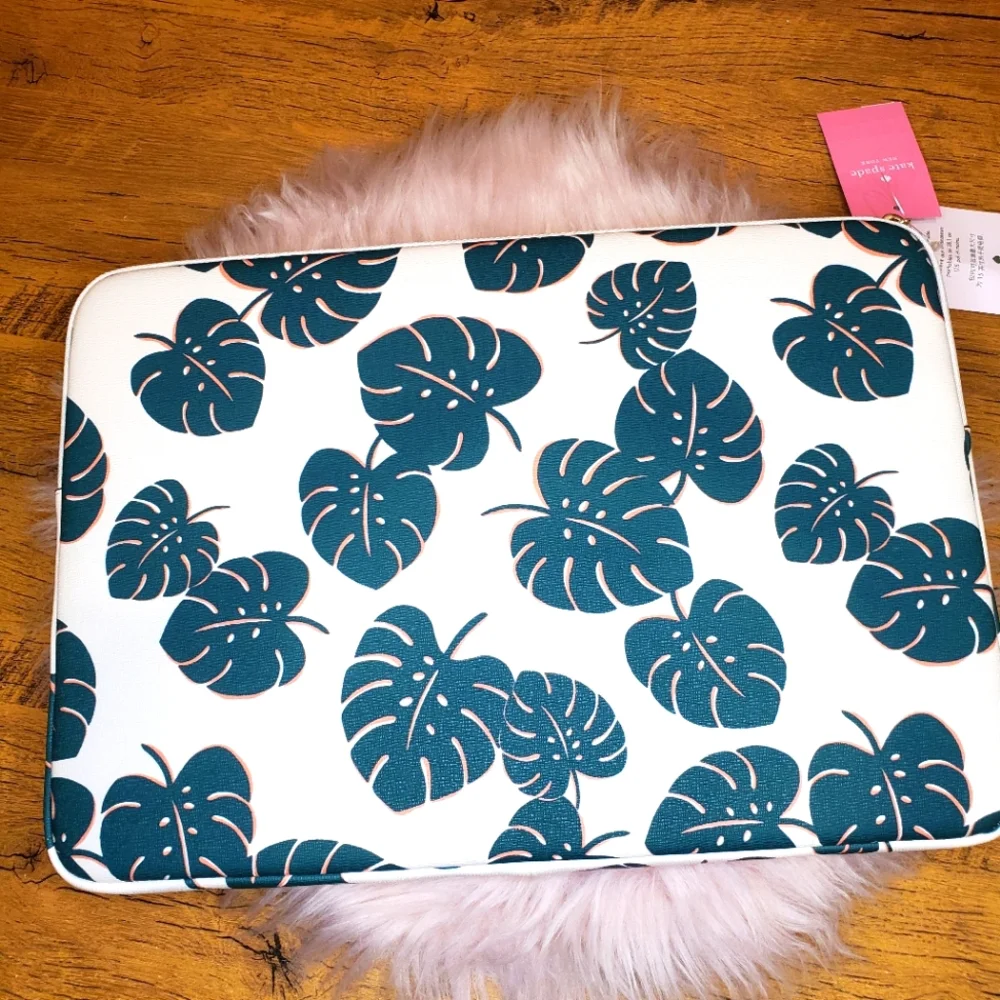 NWT Kate spade laptop sleeve universal monstera leaves in green multi white